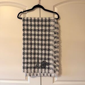 Karl Lagerfeld Monochrome Fringed Tweed Blanket Scarf in Black/White - NWOT